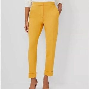 ANN TAYLOR mango yellow high rise EVA linen pant & ZARA T-shirt